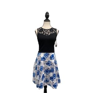 Black and Blue Floral Midi Dress